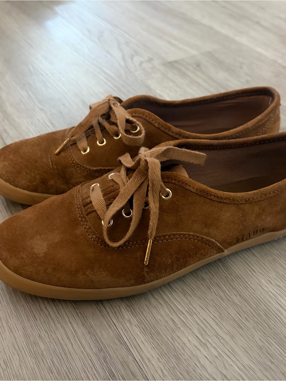 STAUD Tan Suede Lace-Up Sneakers